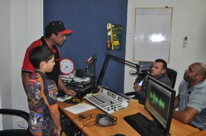 Black Star's Gilmore Johnston with a Young fan Interviewing Rabbitohs Stars Beau Champion & Rhys Wesser