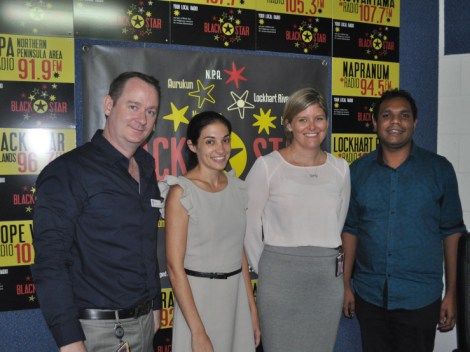 Martin Vinton, Renae Todd, Sarah Sheehan from the Department with QRAM's Gilmore Johnston